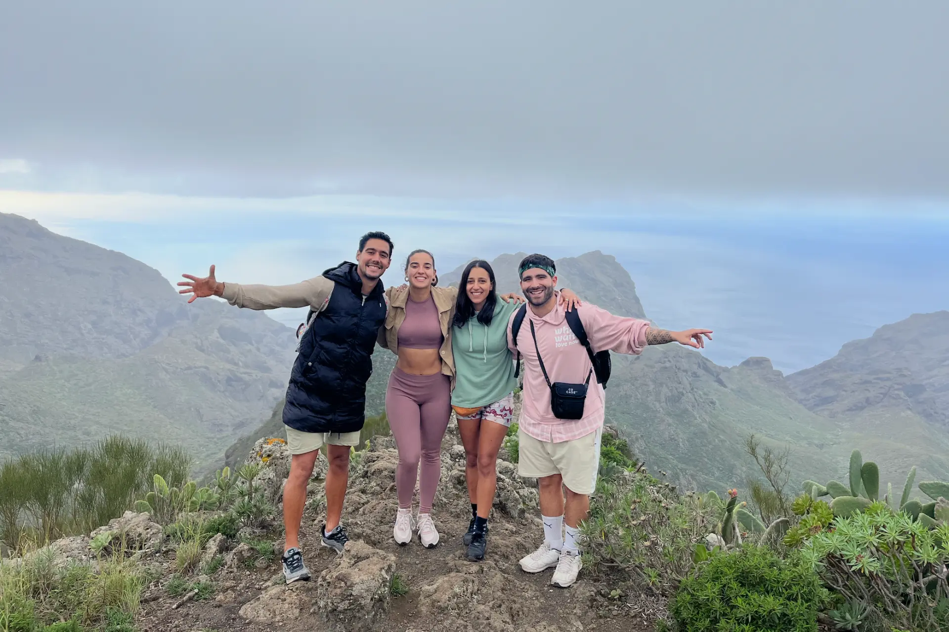 Friends on a mountain hike above Icod de los Vinos, Tenerife