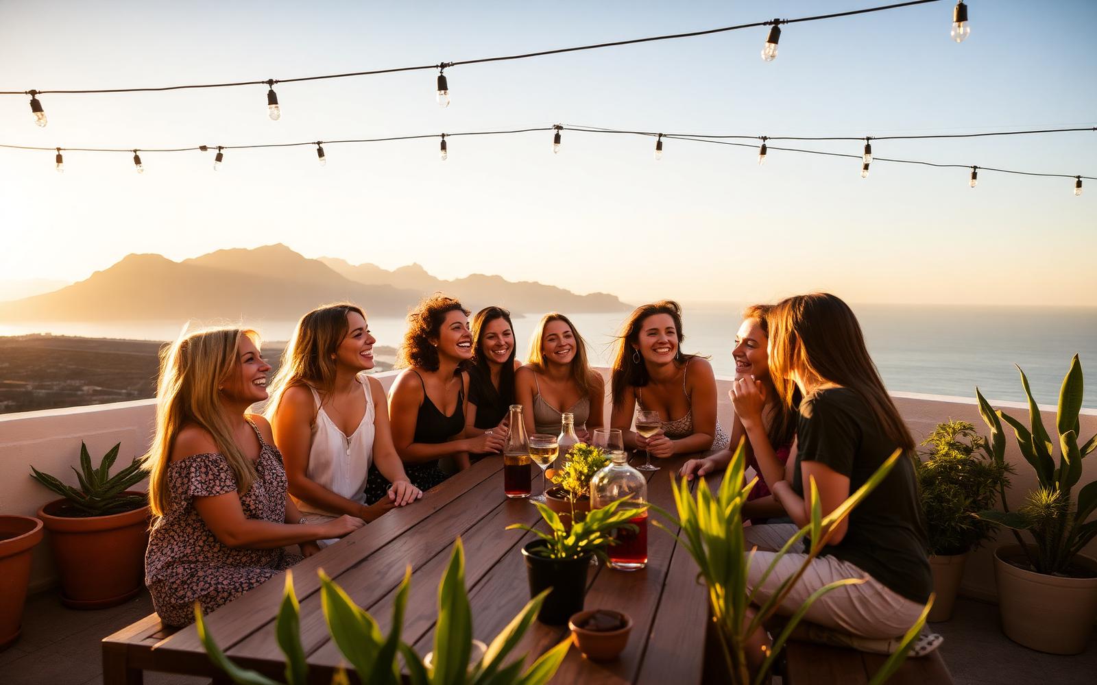 Guests enjoying the sunny rooftop terrace at Drago Hostel Tenerife